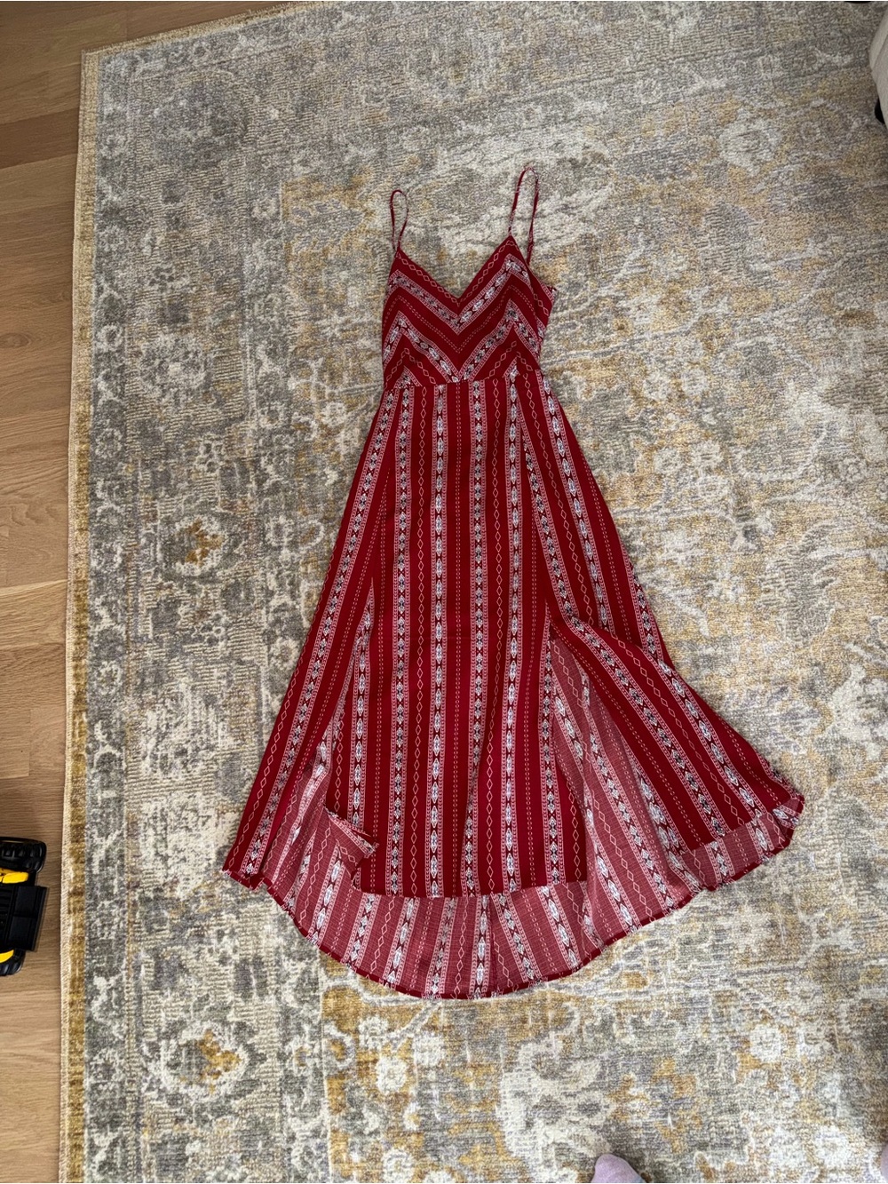 Lulu's Red Patterned Midi Dress with Spaghetti Straps